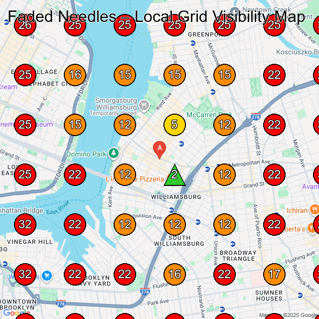 Faded Needles GeoGrid visibility map for Barber Shop in Brooklyn